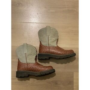 Ariat Womens Fatbaby Brown And Tan Ostrich Leather Western Boots Size US 7 B